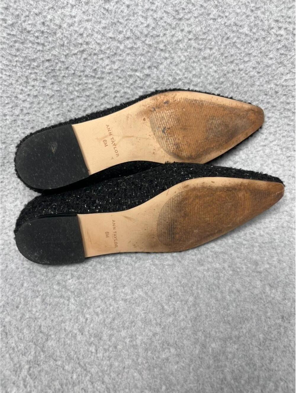 Ann Taylor Black Tweed Nip Toe Flats Pointed Loafers Silver Sparkle Chic Size 6M - Picture 6 of 6